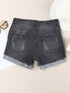Vintage Chic Distressed Black Denim Shorts with Roll Hem