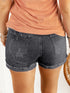 Vintage Chic Distressed Black Denim Shorts with Roll Hem