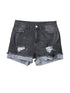 Vintage Chic Distressed Black Denim Shorts with Roll Hem