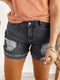 Vintage Chic Distressed Black Denim Shorts with Roll Hem