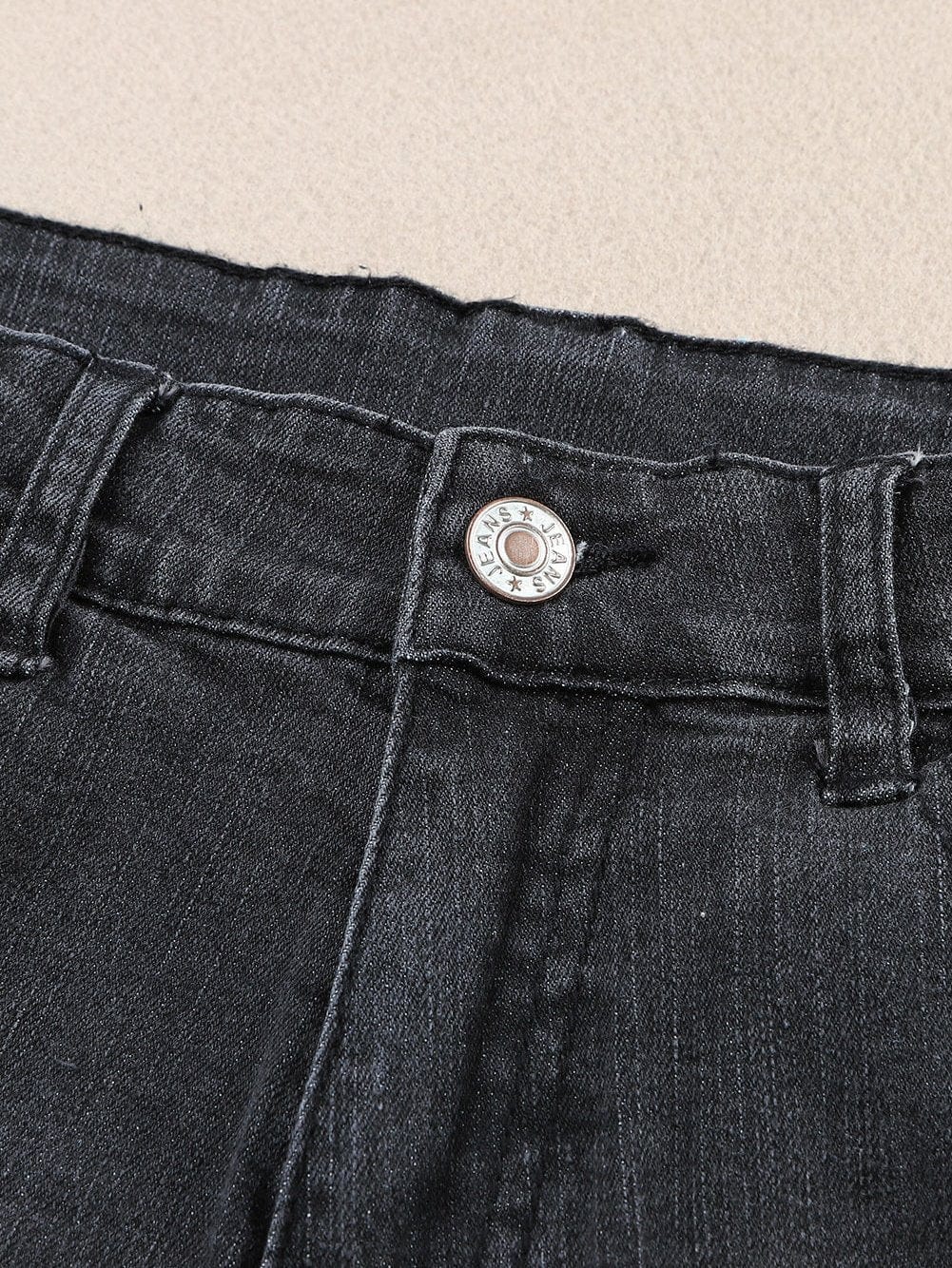 Vintage Chic Distressed Black Denim Shorts with Roll Hem