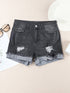 Vintage Chic Distressed Black Denim Shorts with Roll Hem