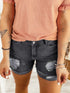 Vintage Chic Distressed Black Denim Shorts with Roll Hem