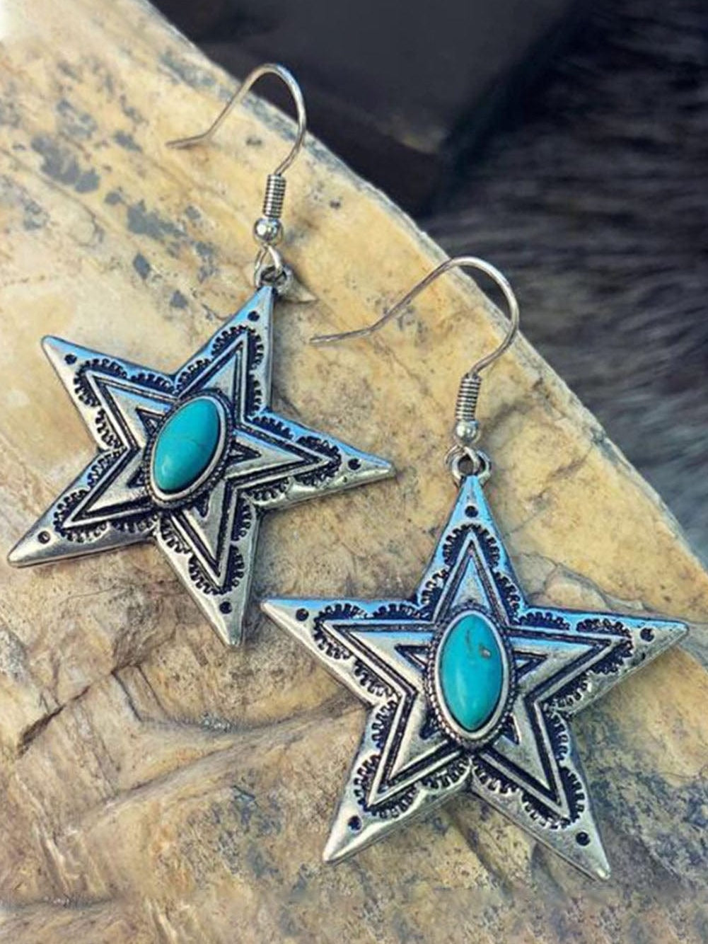 Vintage Lace Boho Star Earrings with Turquoise Accents