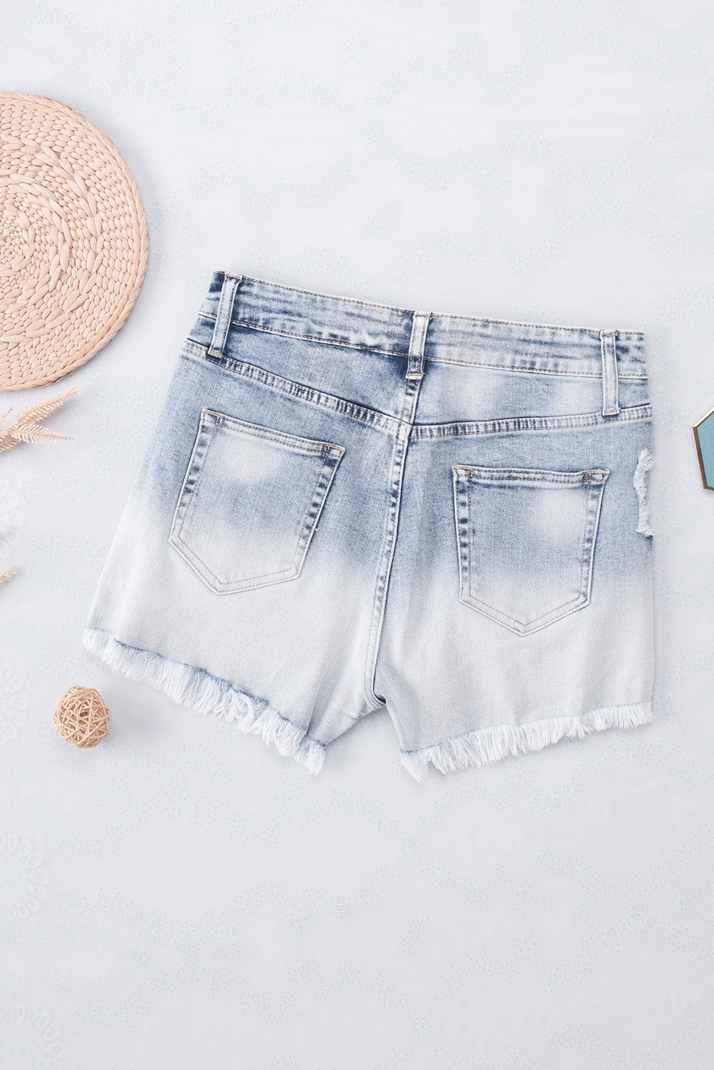 Vintage Sky Blue Distressed Denim Shorts