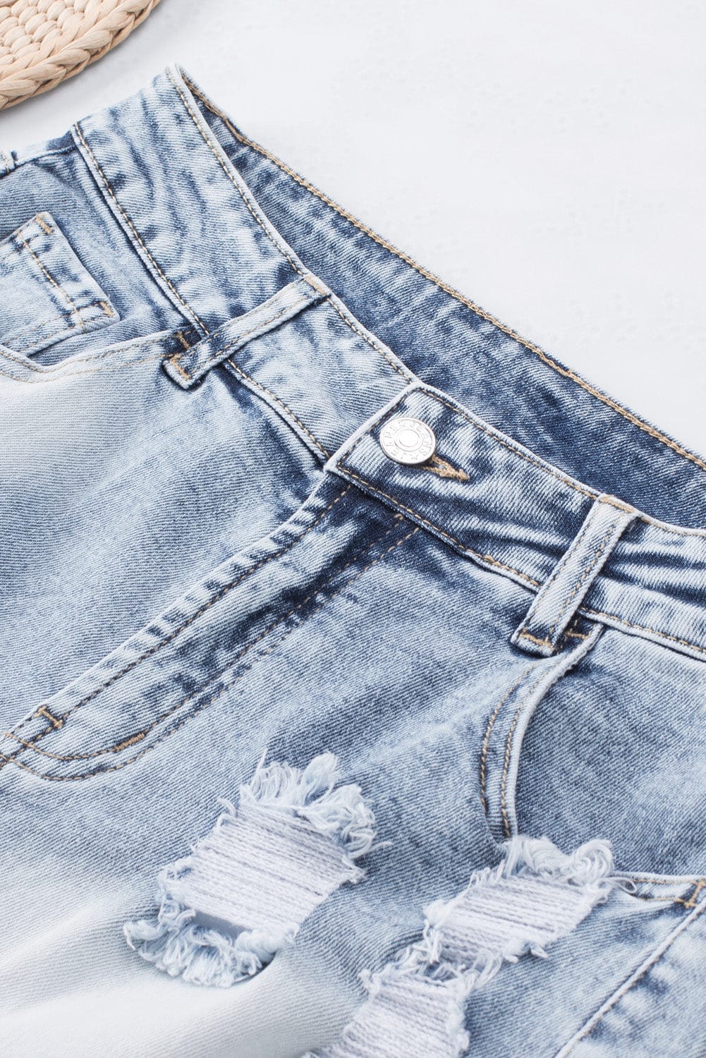 Vintage Sky Blue Distressed Denim Shorts