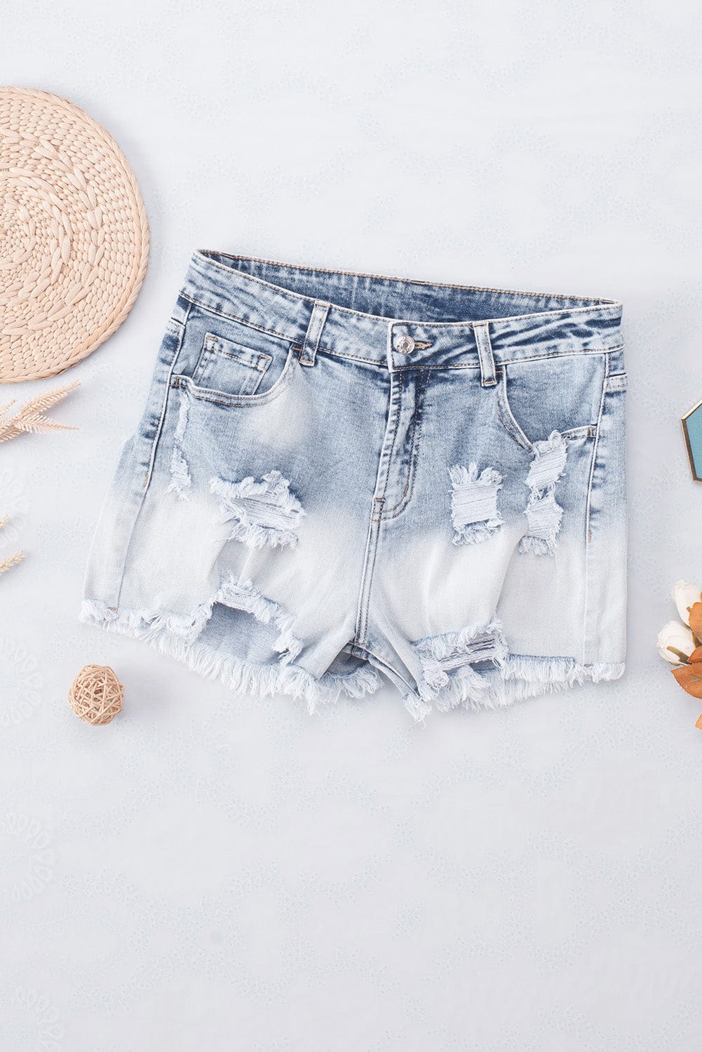 Vintage Sky Blue Distressed Denim Shorts