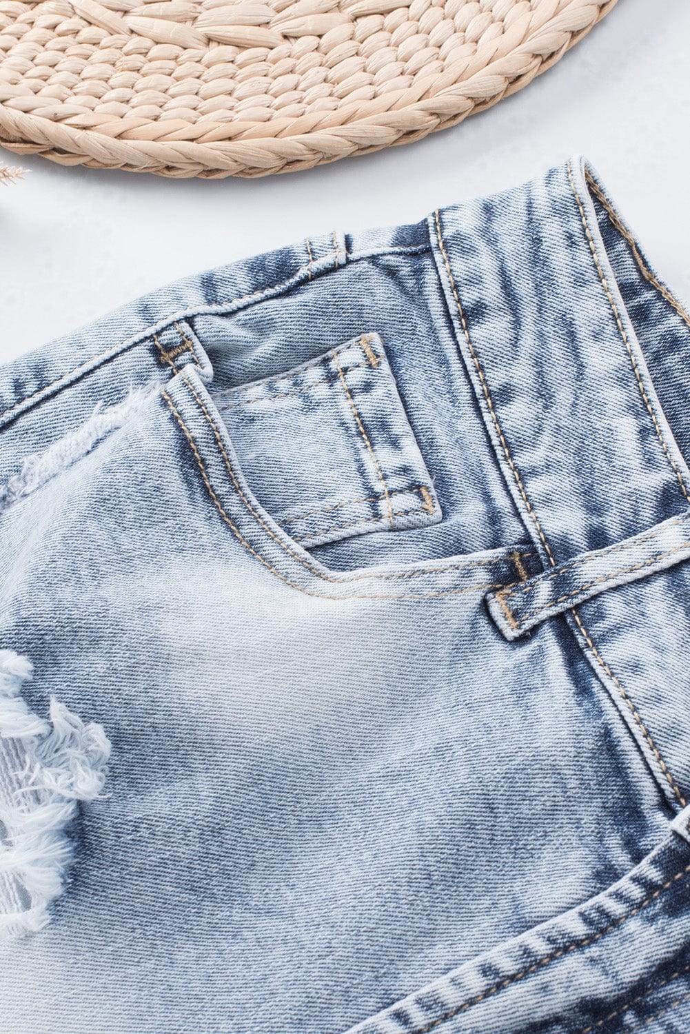 Vintage Sky Blue Distressed Denim Shorts