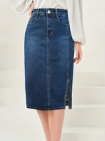 Vintage-Inspired Denim Pencil Skirt with Side Slit