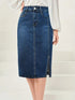 Vintage-Inspired Denim Pencil Skirt with Side Slit