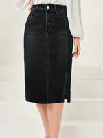 Vintage-Inspired Denim Pencil Skirt with Side Slit