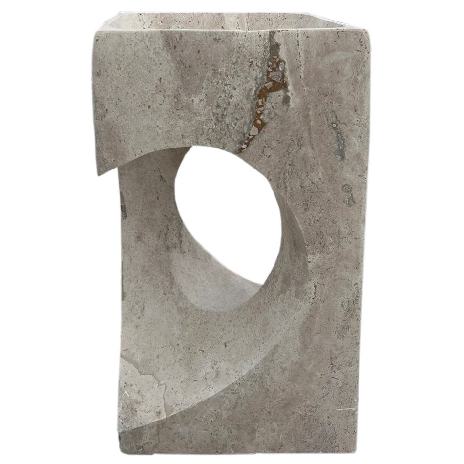 Lavabo independiente con pedestal de diseño de travertino de nogal con forma de hogar (ancho) 18" (largo) 18" (alto) 33"
