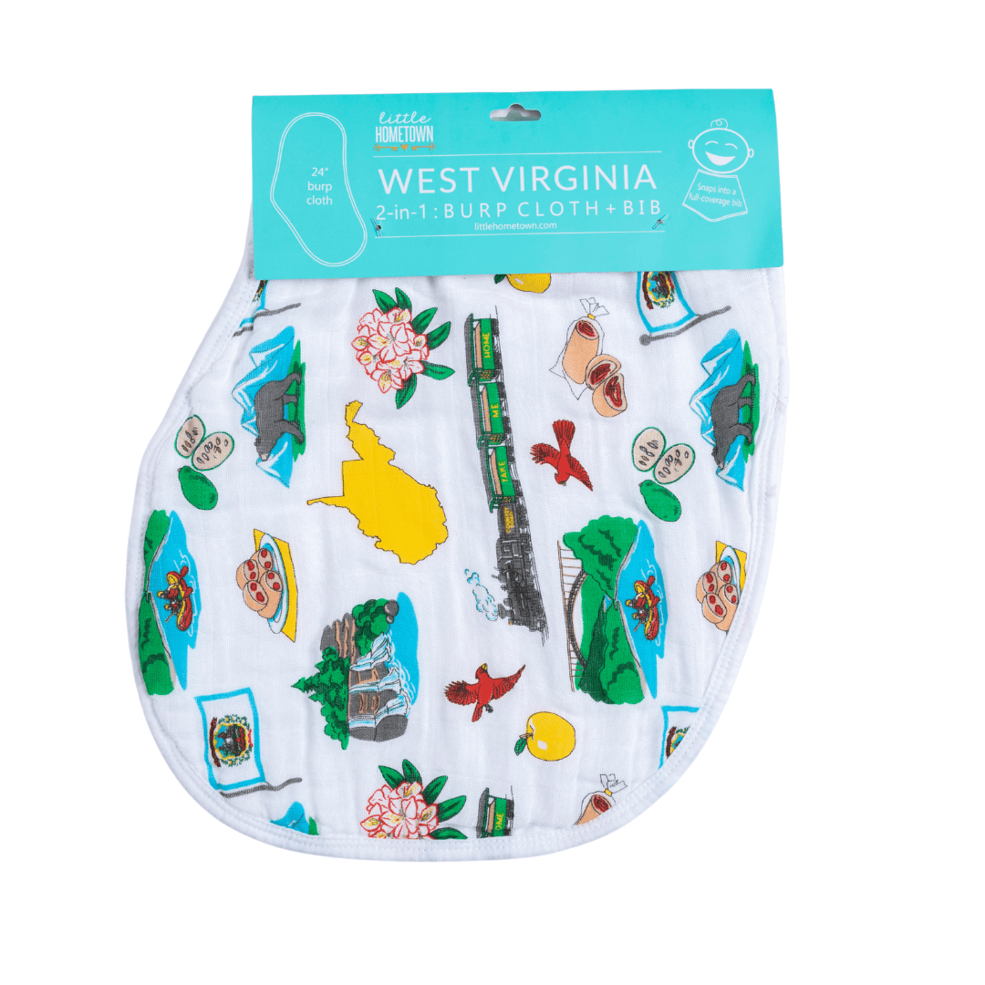 Conjunto de regalo para bebés de Virginia Occidental: manta para envolver al bebé y babero/eructo combinado