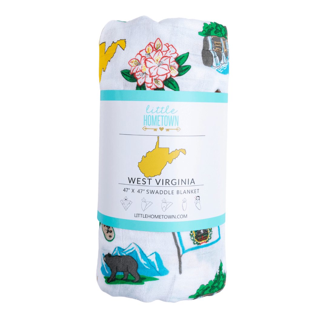 Conjunto de regalo para bebés de Virginia Occidental: manta para envolver al bebé y babero/eructo combinado