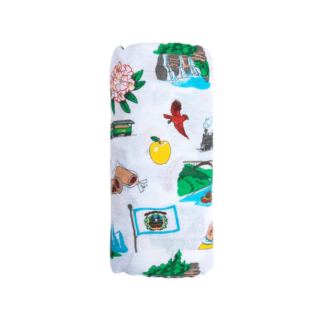 Conjunto de regalo para bebés de Virginia Occidental: manta para envolver al bebé y babero/eructo combinado