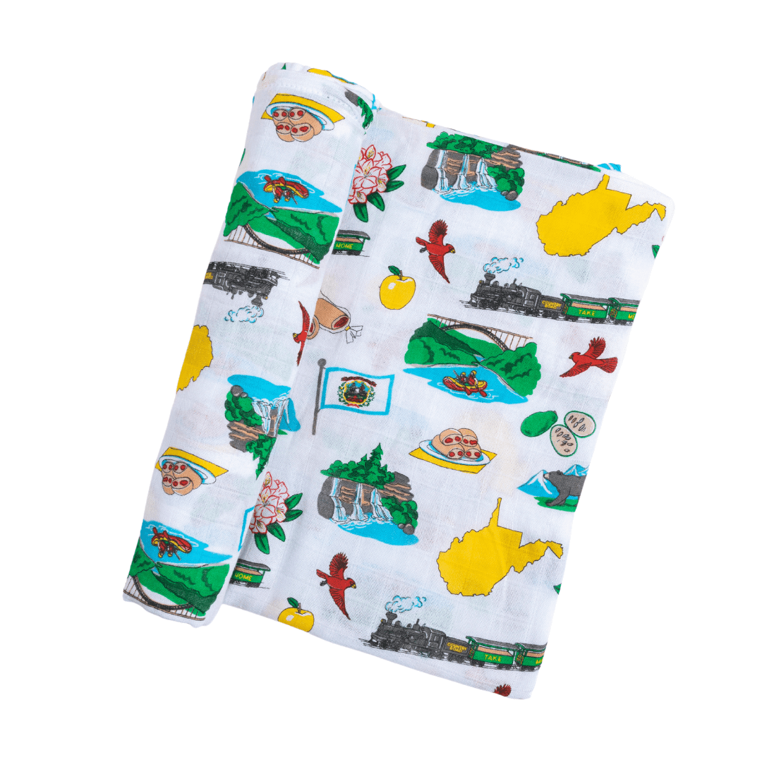 Conjunto de regalo para bebés de Virginia Occidental: manta para envolver al bebé y babero/eructo combinado