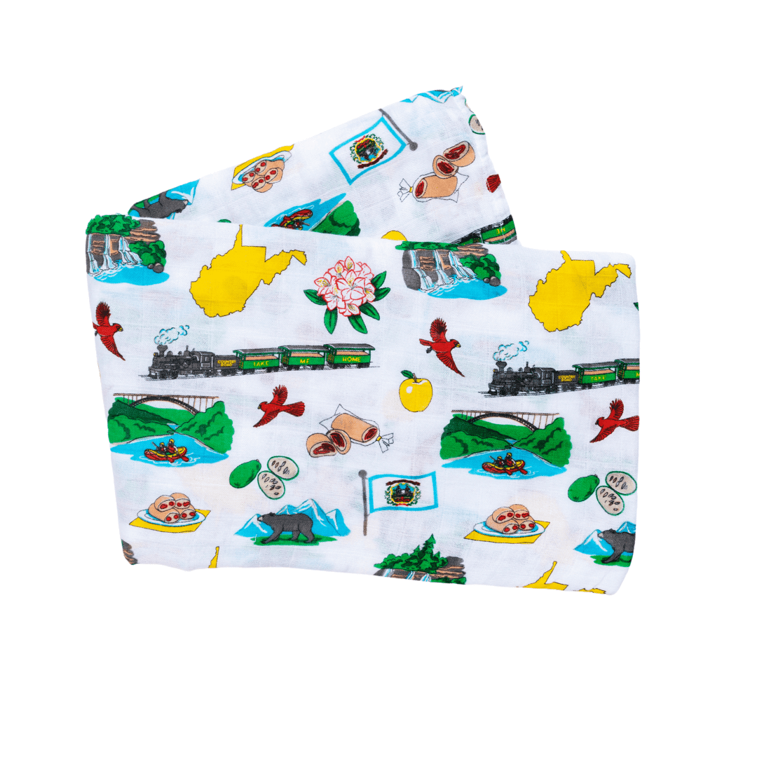 Conjunto de regalo para bebés de Virginia Occidental: manta para envolver al bebé y babero/eructo combinado