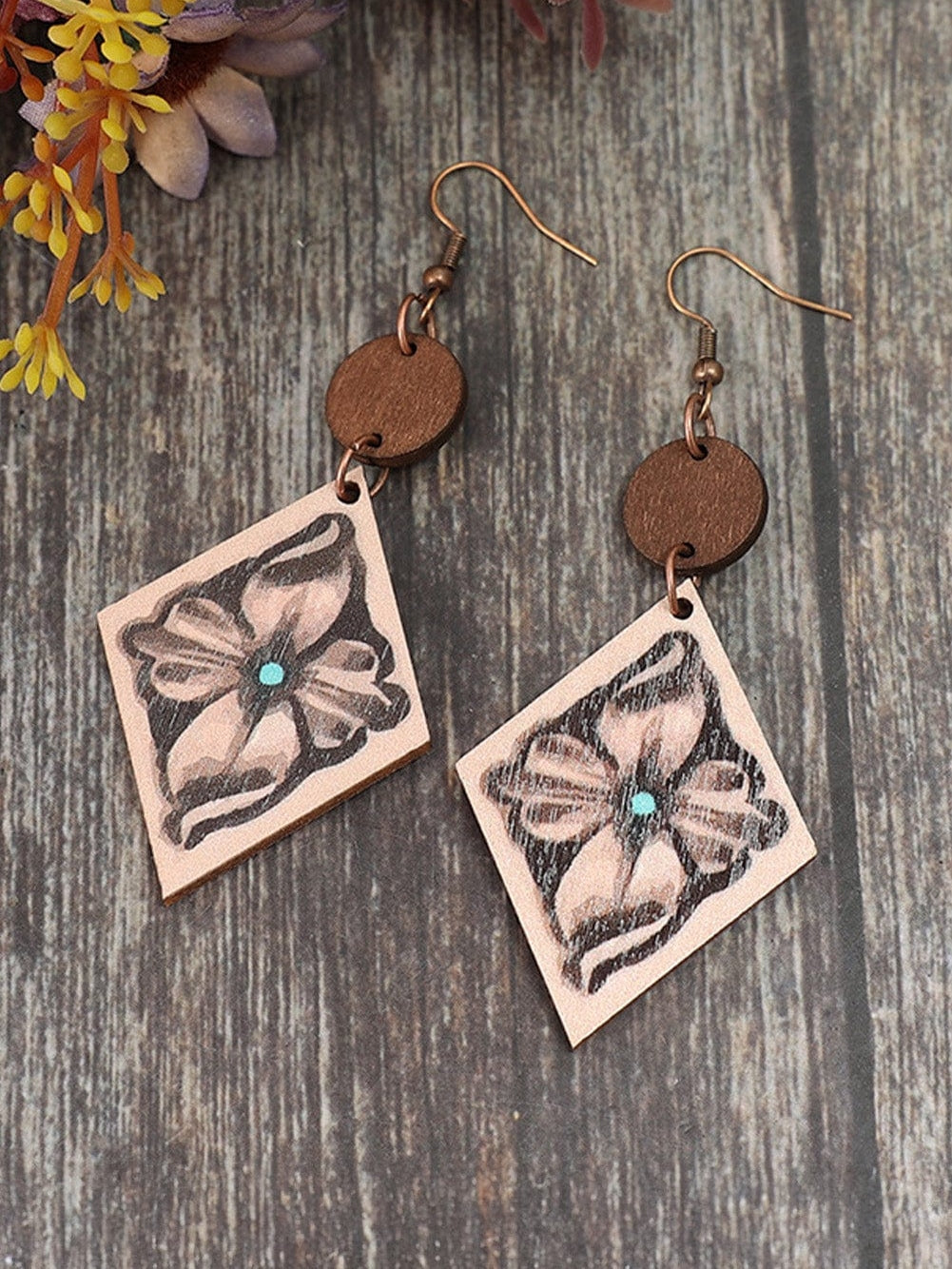 Western Blossom Wood Drop Earrings