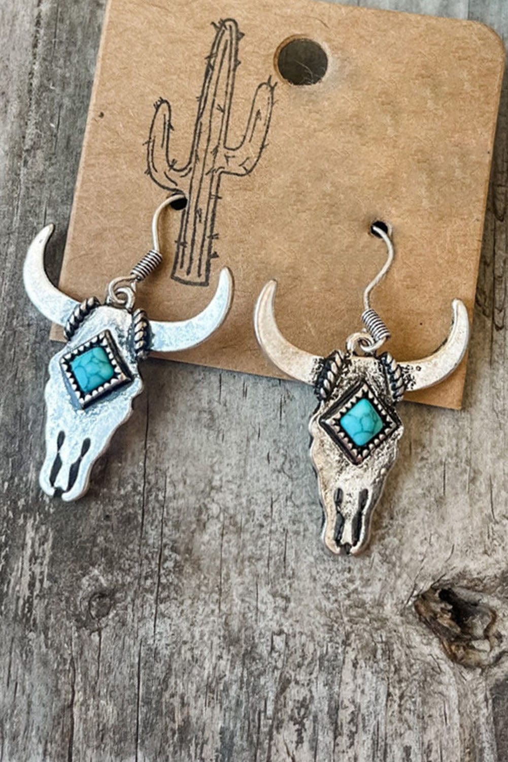 Western Bull Head Turquoise Silver Earrings