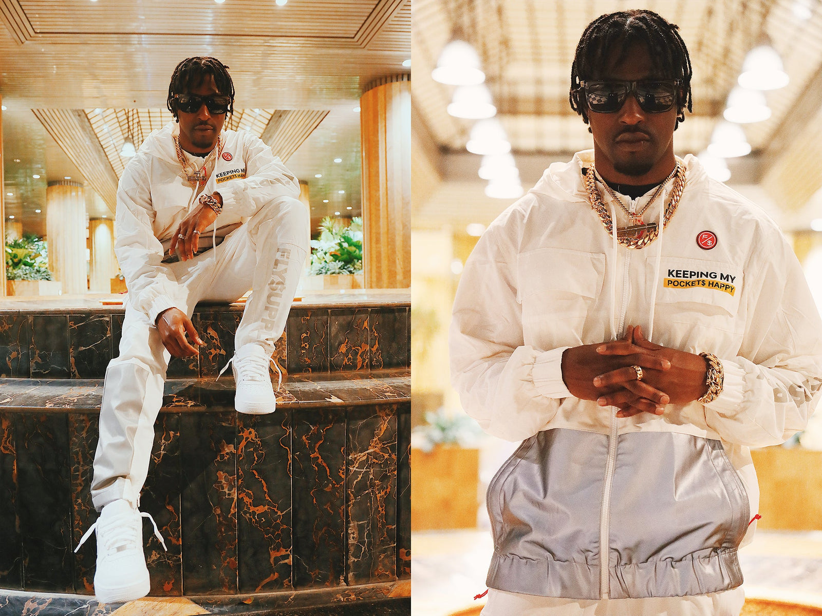 Happy Pockets Windbreaker Zip-Up Jacket (White)