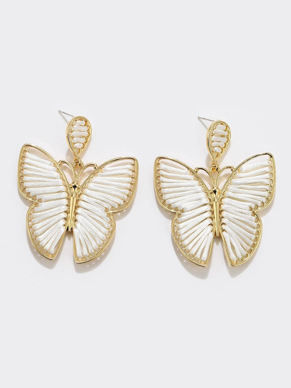 White Butterfly Alloy Threaded Earrings
