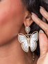 White Butterfly Alloy Threaded Earrings
