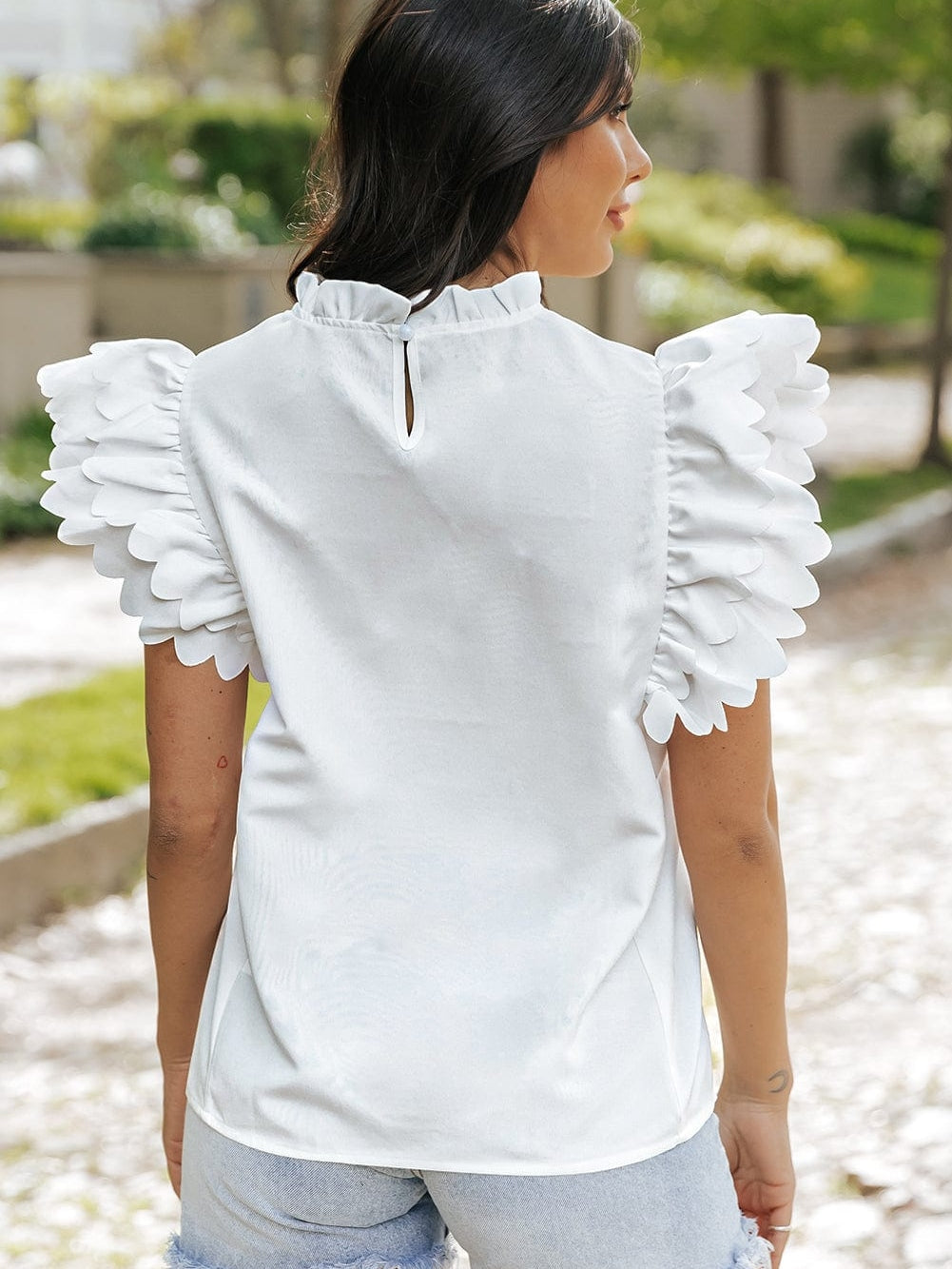 Modern White Ruffle Top