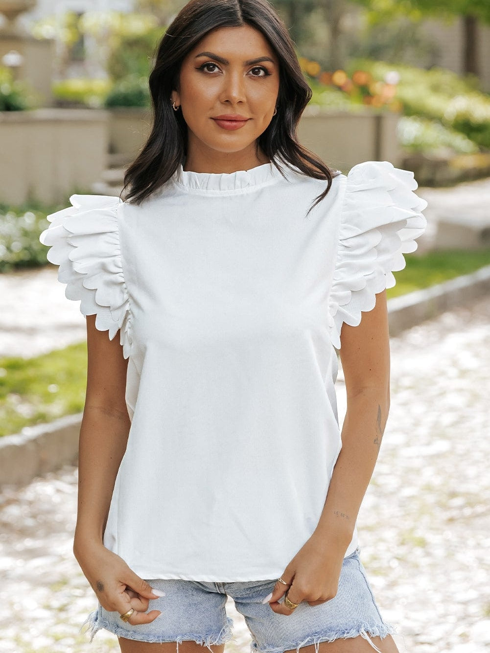 Modern White Ruffle Top