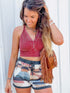 White Geometric Print Drawstring Waist Casual Shorts