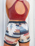 White Geometric Print Drawstring Waist Casual Shorts