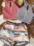 White Geometric Print Drawstring Waist Casual Shorts