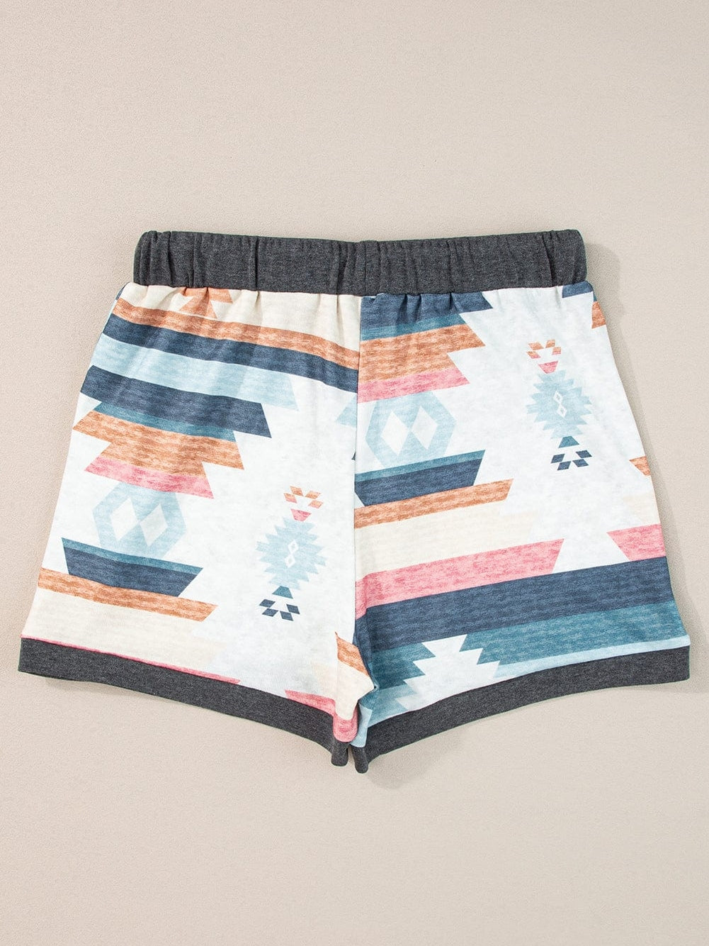 White Geometric Print Drawstring Waist Casual Shorts