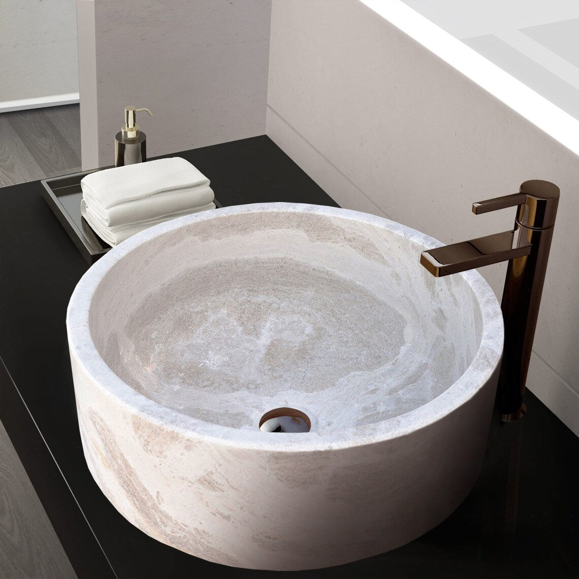Natural Stone White Limestone Vessel Sink Polished (D)16