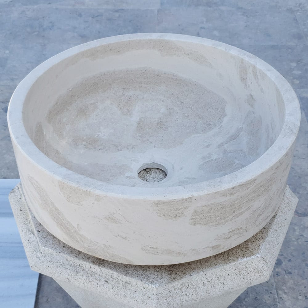 Natural Stone White Limestone Vessel Sink Polished (D)16