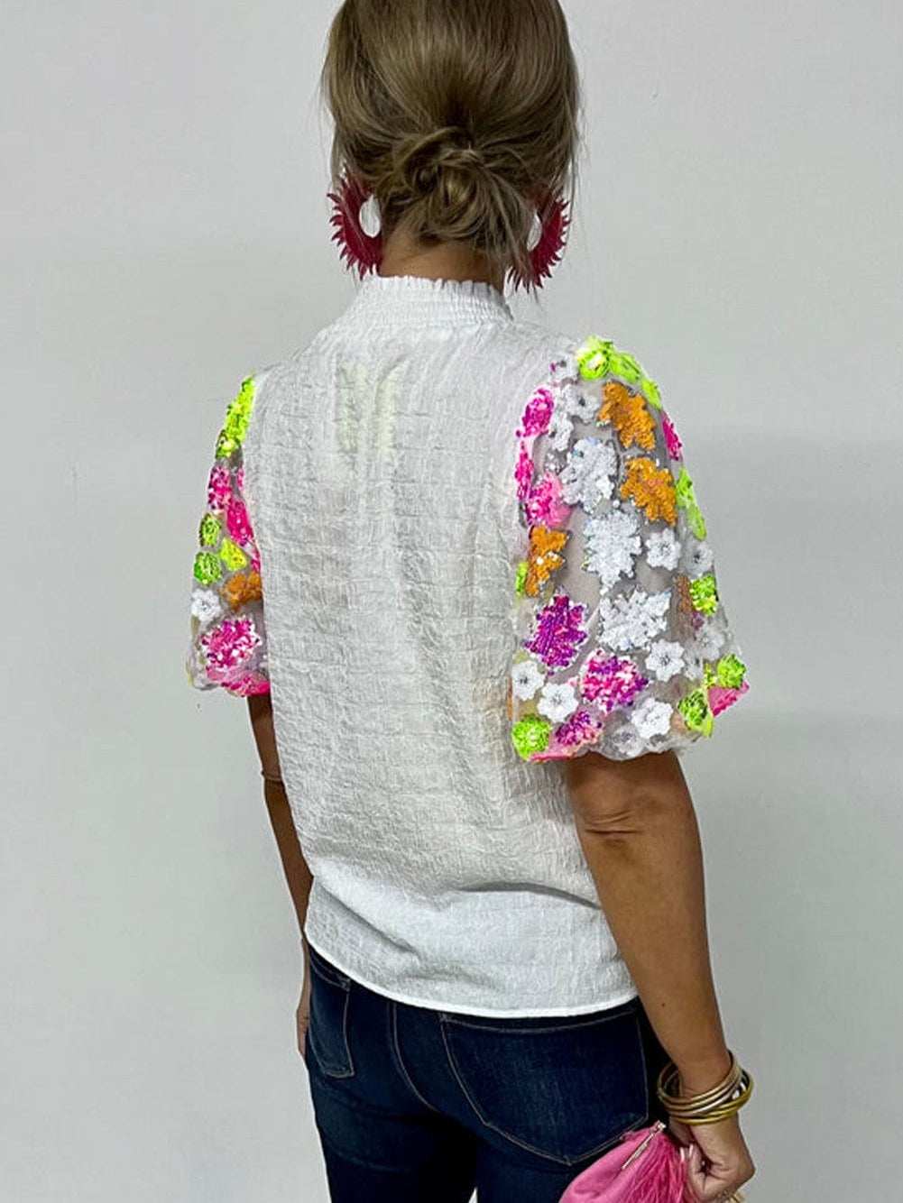 Short Sleeve Sequin Embellished Top