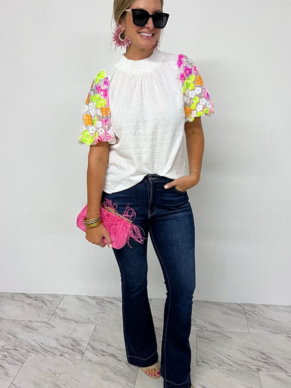 Short Sleeve Sequin Embellished Top