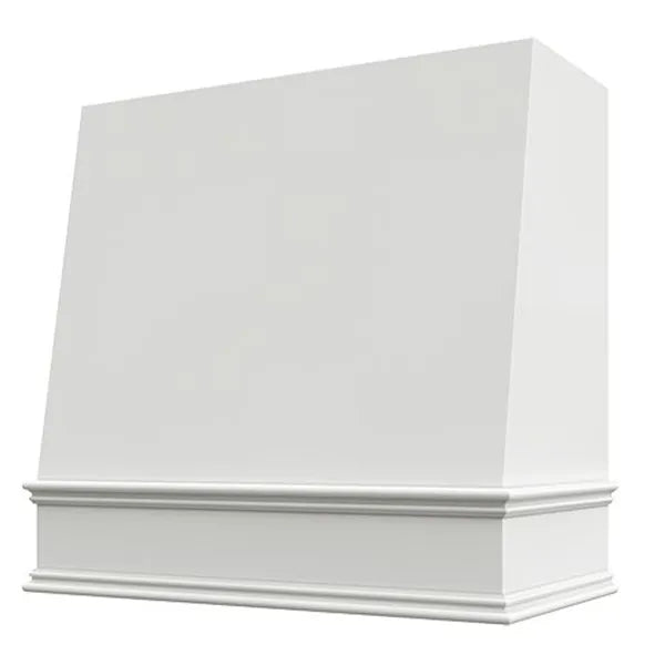 White Wood Range Hood With Angled Front and Decorative Trim - 30