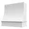 Campana extractora de madera blanca con frente inclinado y borde decorativo: anchos disponibles de 30", 36", 42", 48", 54" y 60"
