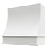 Campana extractora de madera blanca con frente inclinado y borde decorativo: anchos disponibles de 30", 36", 42", 48", 54" y 60"