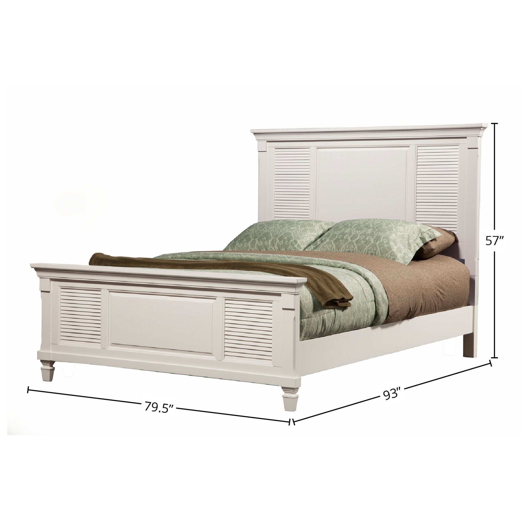 Cama con paneles de persiana Winchester, color blanco