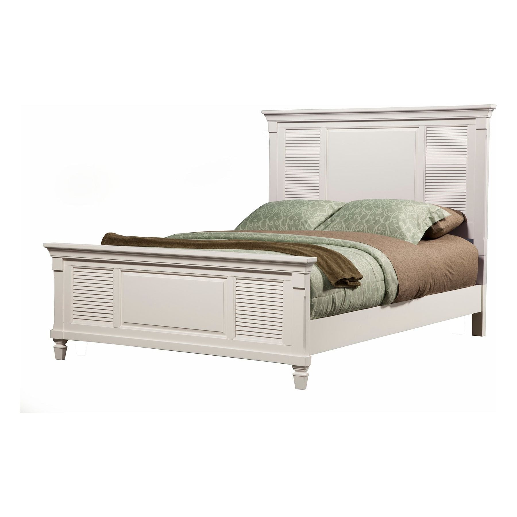Cama con paneles de persiana Winchester, color blanco