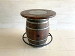 Mesa de bar de roble para whisky, vino y bistró, con reposapiés y taburetes, ideal para el hogar, la cueva del hombre, el bistró de whisky y el bistró de vinos, con bar de barril y tapa de cristal.