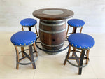 Mesa de bar de roble para whisky, vino y bistró, con reposapiés y taburetes, ideal para el hogar, la cueva del hombre, el bistró de whisky y el bistró de vinos, con bar de barril y tapa de cristal.