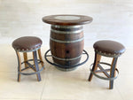 Mesa de bar de roble para whisky, vino y bistró, con reposapiés y taburetes, ideal para el hogar, la cueva del hombre, el bistró de whisky y el bistró de vinos, con bar de barril y tapa de cristal.