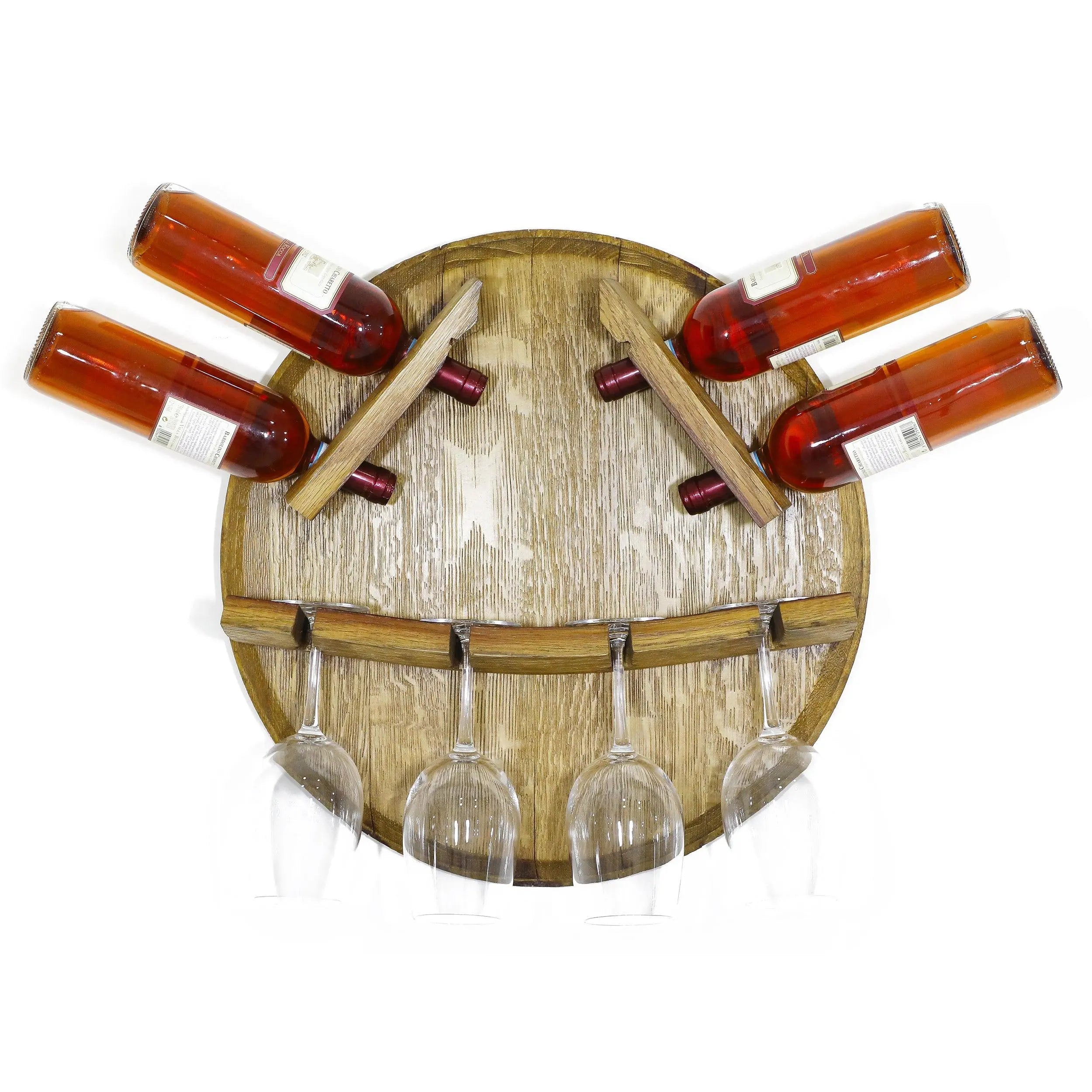 Botellero de pared con forma de barril para exhibición de botellas y copas - Botellero rústico de pared - Decoración única para barriles de vino