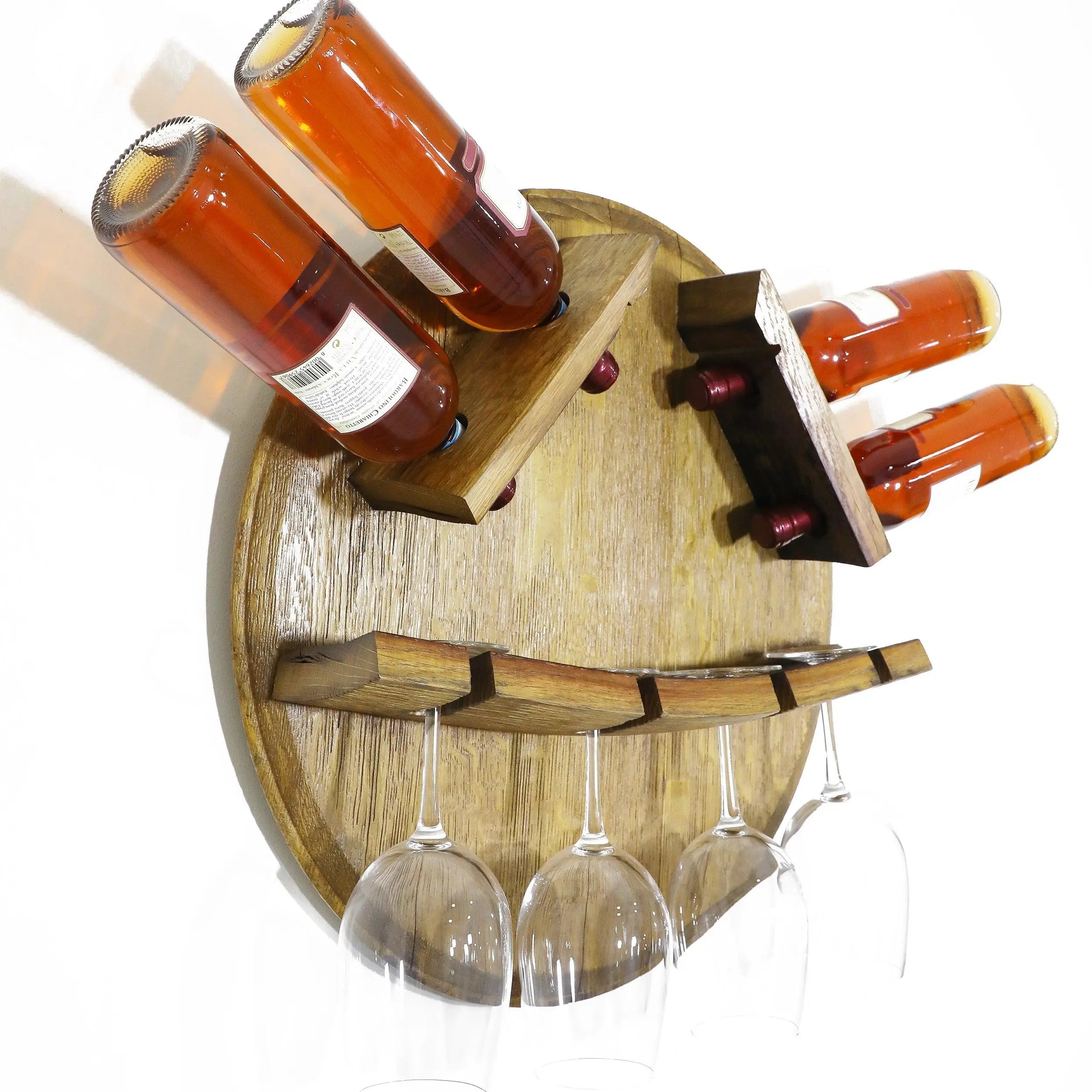 Botellero de pared con forma de barril para exhibición de botellas y copas - Botellero rústico de pared - Decoración única para barriles de vino