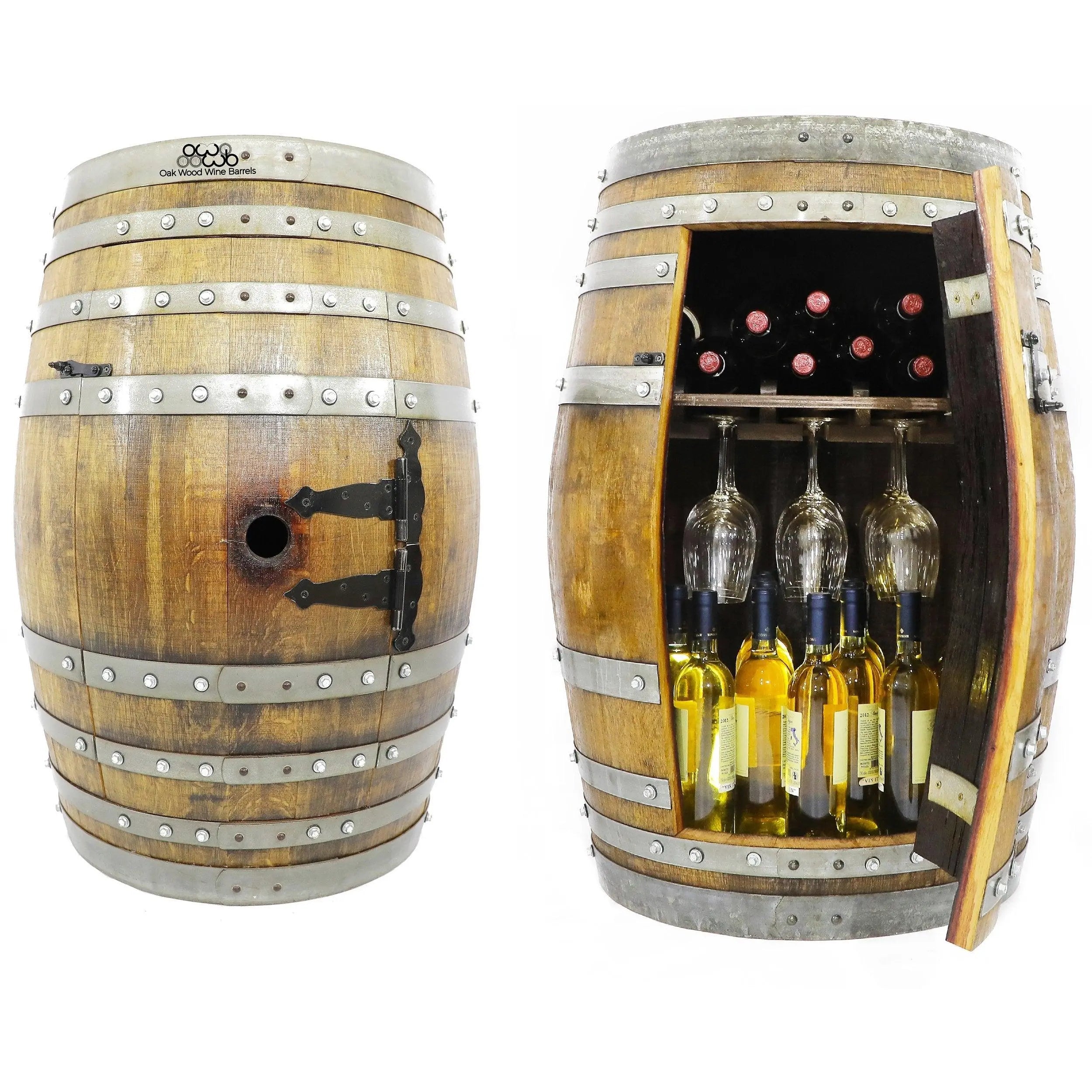 Gabinete para barriles de vino bourbon, almacenamiento en la puerta con estante para copas, gabinete para barriles, bar para barriles, bar para barriles de whisky, licores, gabinete para barriles de vino