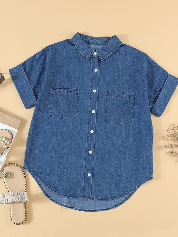Women's Striped V-Neck Denim Shirt
