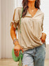Elegant Solid Color Draped Blouse