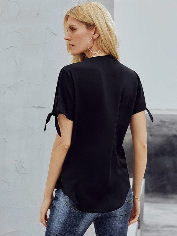 Elegant Solid Color Draped Blouse